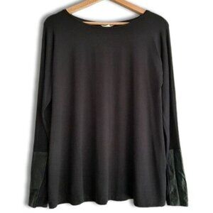 CLUB MONACO / Mixed Media Faux Leather Sleeve End Panels Top Black Sz S